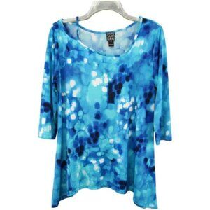 Clara Sun Woo Blue Abstract Dot Tunic Top Size S Cutout Neck Sharkbite Hem Artsy